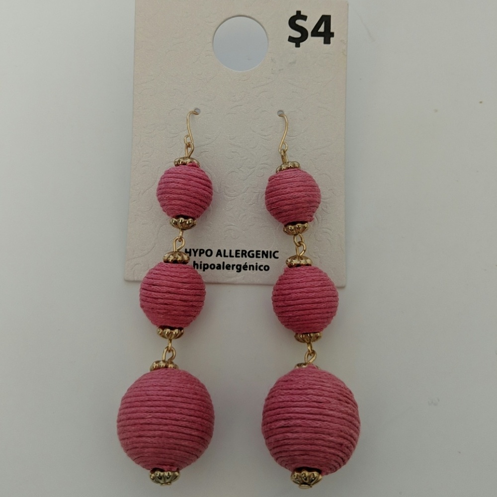 Walmart pink triple ball earrings NWT